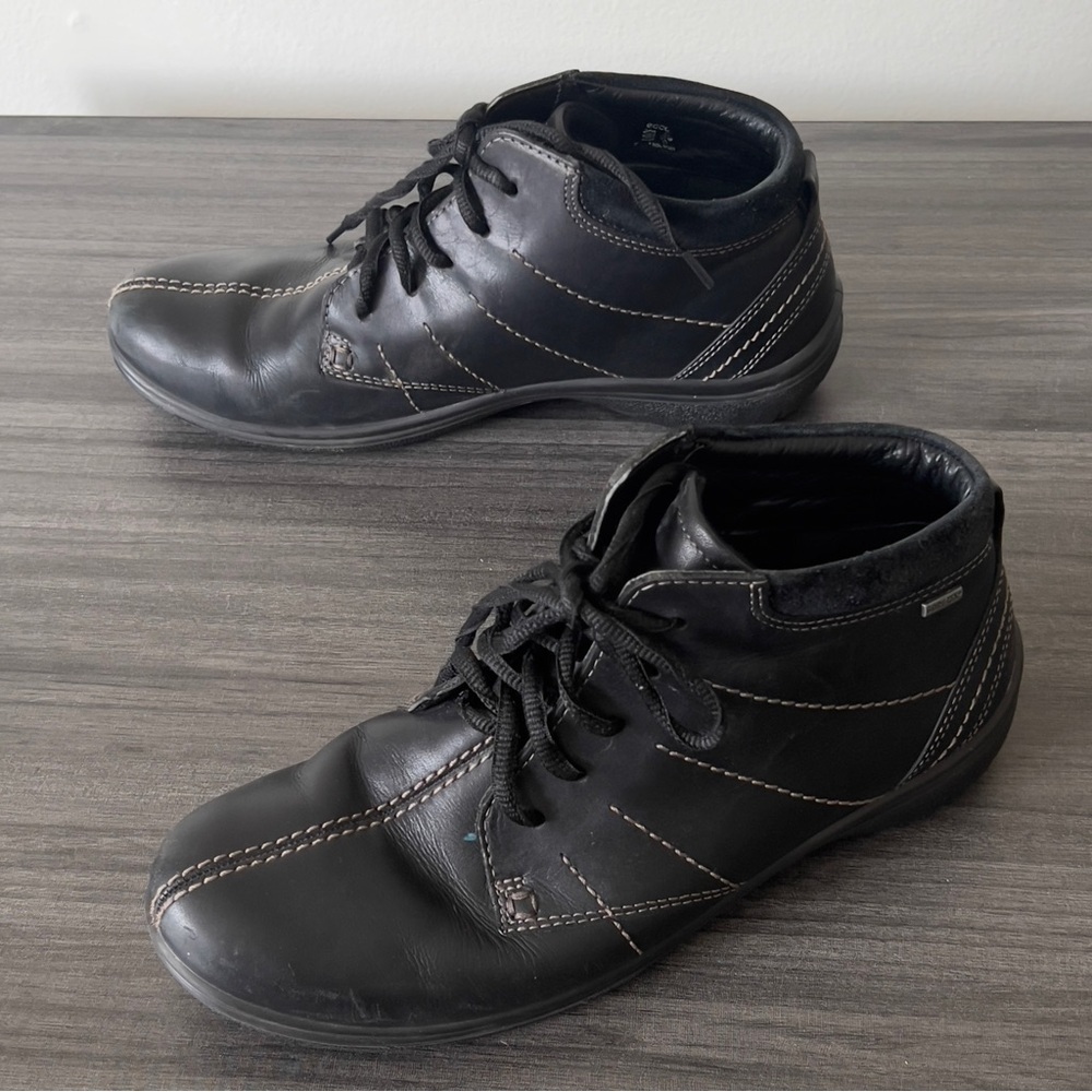 Ecco Womens Black Leather Lace Up Bootie Shoes Womens Size 39 Gore-Tex Comfort